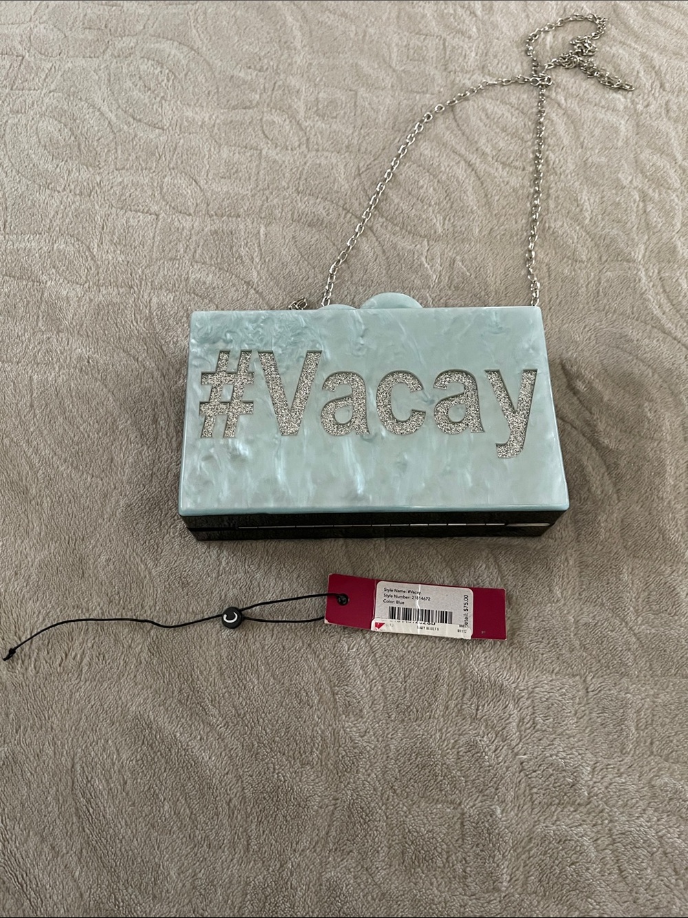 NEW Circus by Sam Edelman Marbled Light Aqua Acrylic Clutch "#Vacay"
